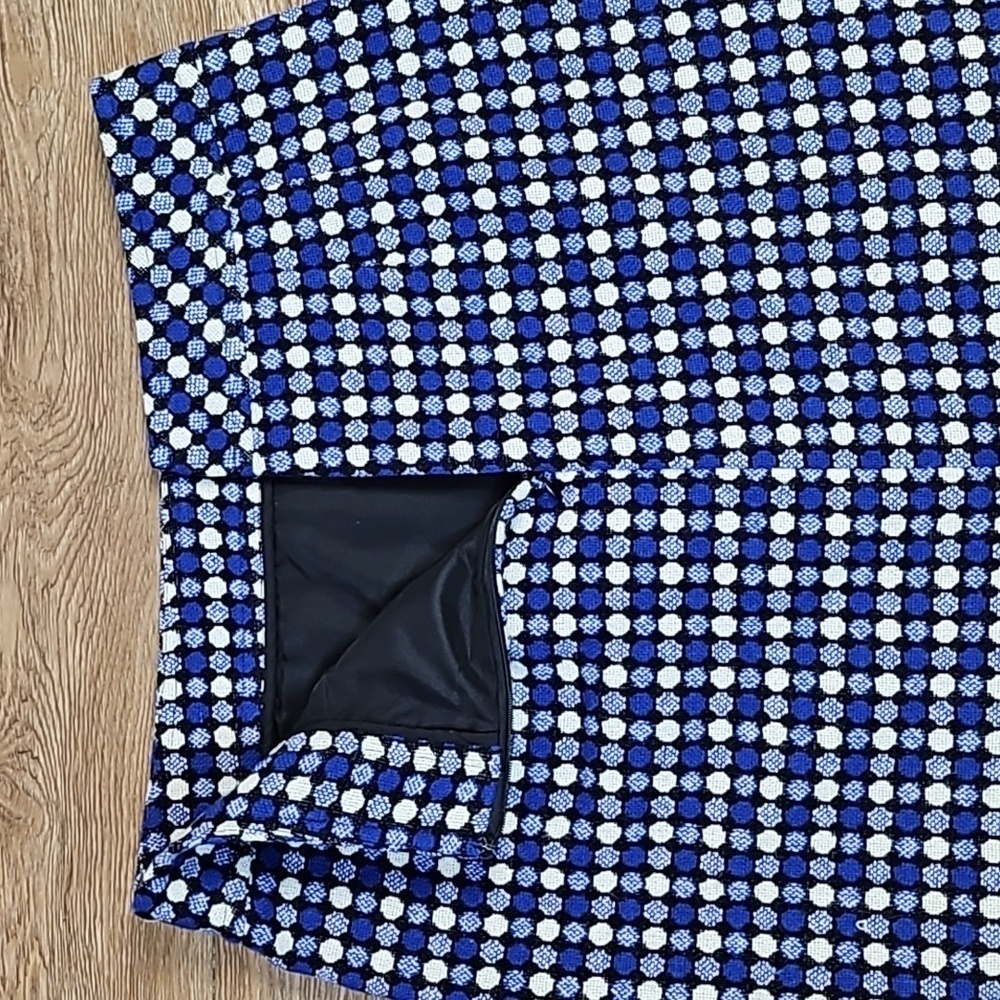 Talbots Wool Blend Tweed Royal Blue Black & White Mod Polka Dot Pattern Skirt - Picture 8 of 13